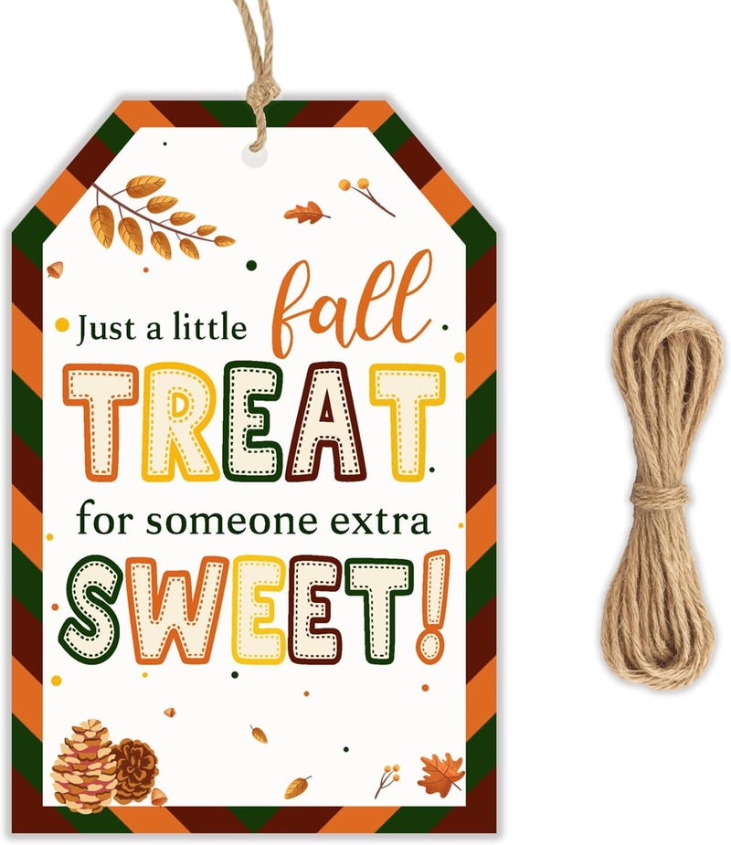 llyinglpdec 50PCS Fall Paper Tags with String, 2.2"x3.3" Autumn Treat Tags for Candy Bags, Thanksgiving Gift Wrapping, Pinecone Leaf Design, Party Favor for Fall Decorations - Image 1
